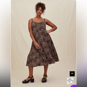 NWOT Torrid Leopard Print Midi Challis Asymmetrical Button Front Dress